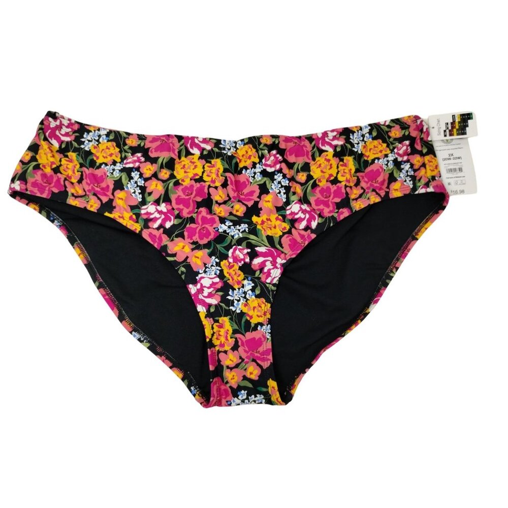 Time and Tru Womens 2XL Blooming Floral Mid Rise Ruched Back Bikini Bottom